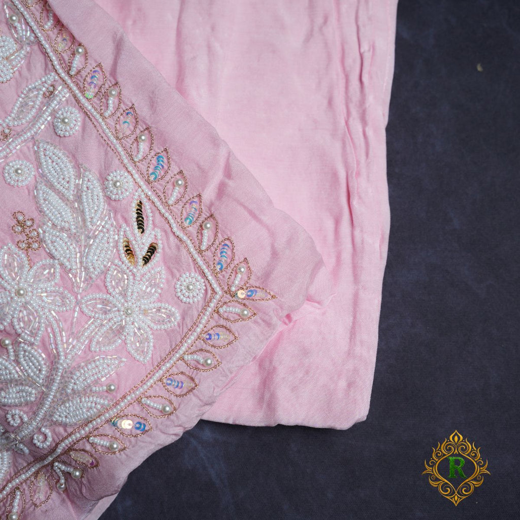 Rajvani Premium Lucknowi Chikankari Handwork 3-Piece Unstitched Suit Set with Dupatta – Blush Pink
