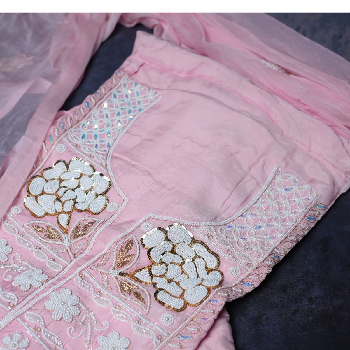Rajvani Premium Lucknowi Chikankari Handwork 3-Piece Unstitched Suit Set with Dupatta – Blush Pink