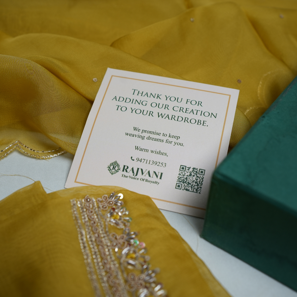 Rajvani Premium V-Organza Embroidered 3-Piece Unstitched Suit Set with V-Organza Dupatta – Mustard Yellow