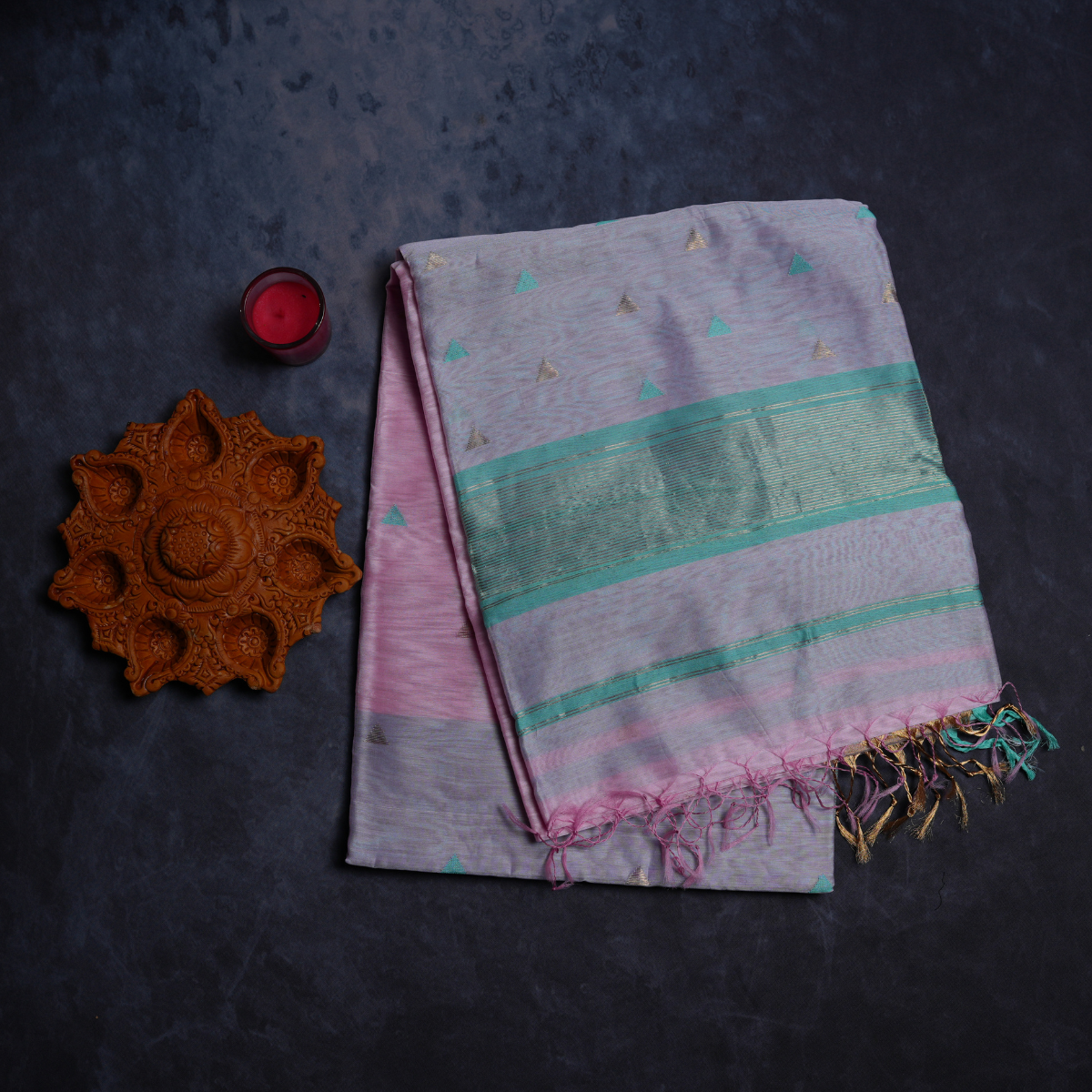 Rajvani Pure Maheshwari Handloom Saree with Running Blouse | Pearl White with Mint Green Border