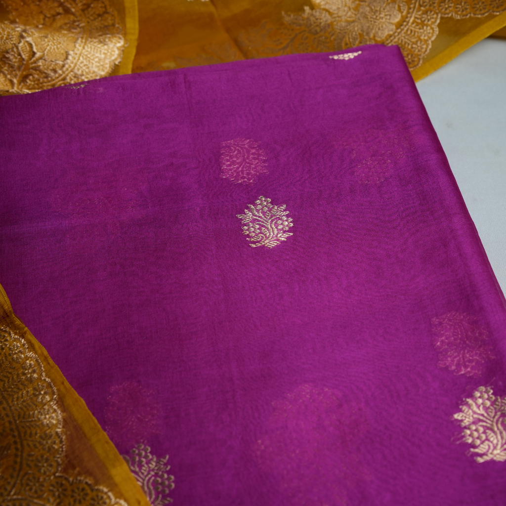 Rajvani Premium Banarasi Handwoven Kora Silk 2-Piece Suit Set with Kadhwa Weave Dupatta – Royal Magenta