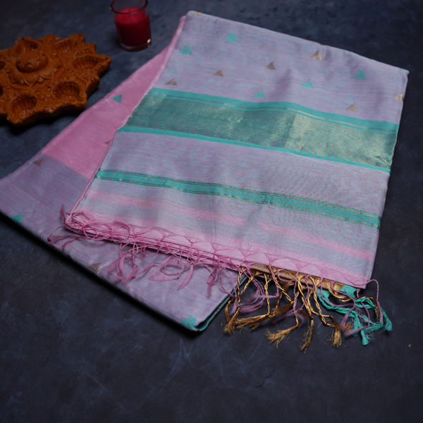Rajvani Pure Maheshwari Handloom Saree with Running Blouse | Pearl White with Mint Green Border