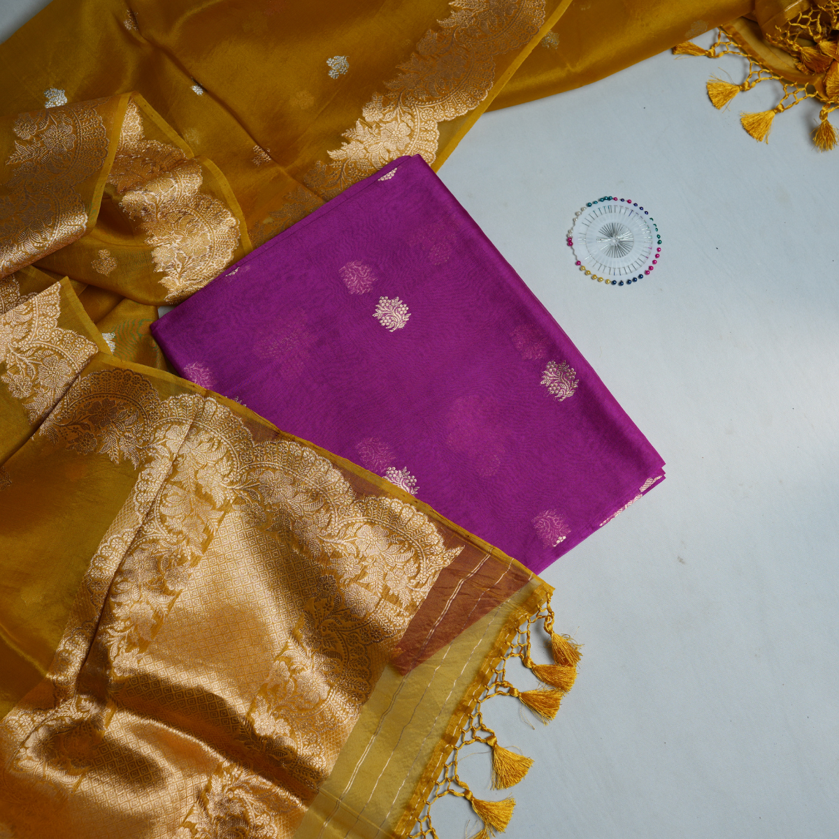 Rajvani Premium Banarasi Handwoven Kora Silk 2-Piece Suit Set with Kadhwa Weave Dupatta – Royal Magenta