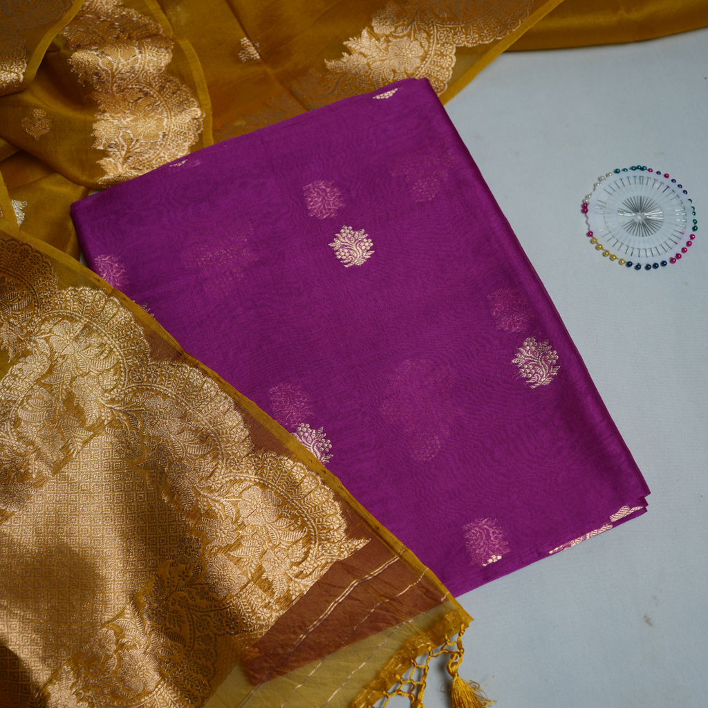 Rajvani Premium Banarasi Handwoven Kora Silk 2-Piece Suit Set with Kadhwa Weave Dupatta – Royal Magenta