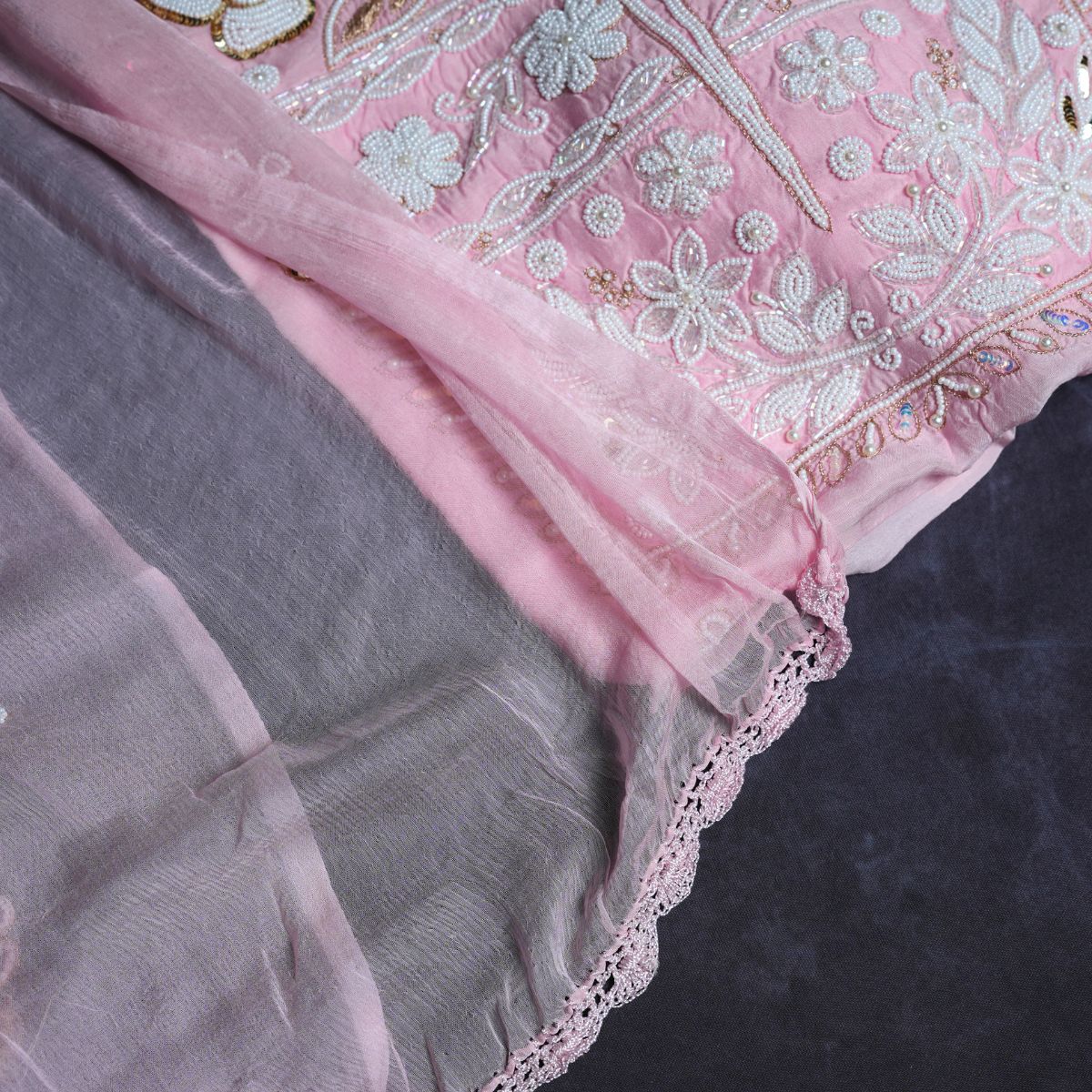 Rajvani Premium Lucknowi Chikankari Handwork 3-Piece Unstitched Suit Set with Dupatta – Blush Pink