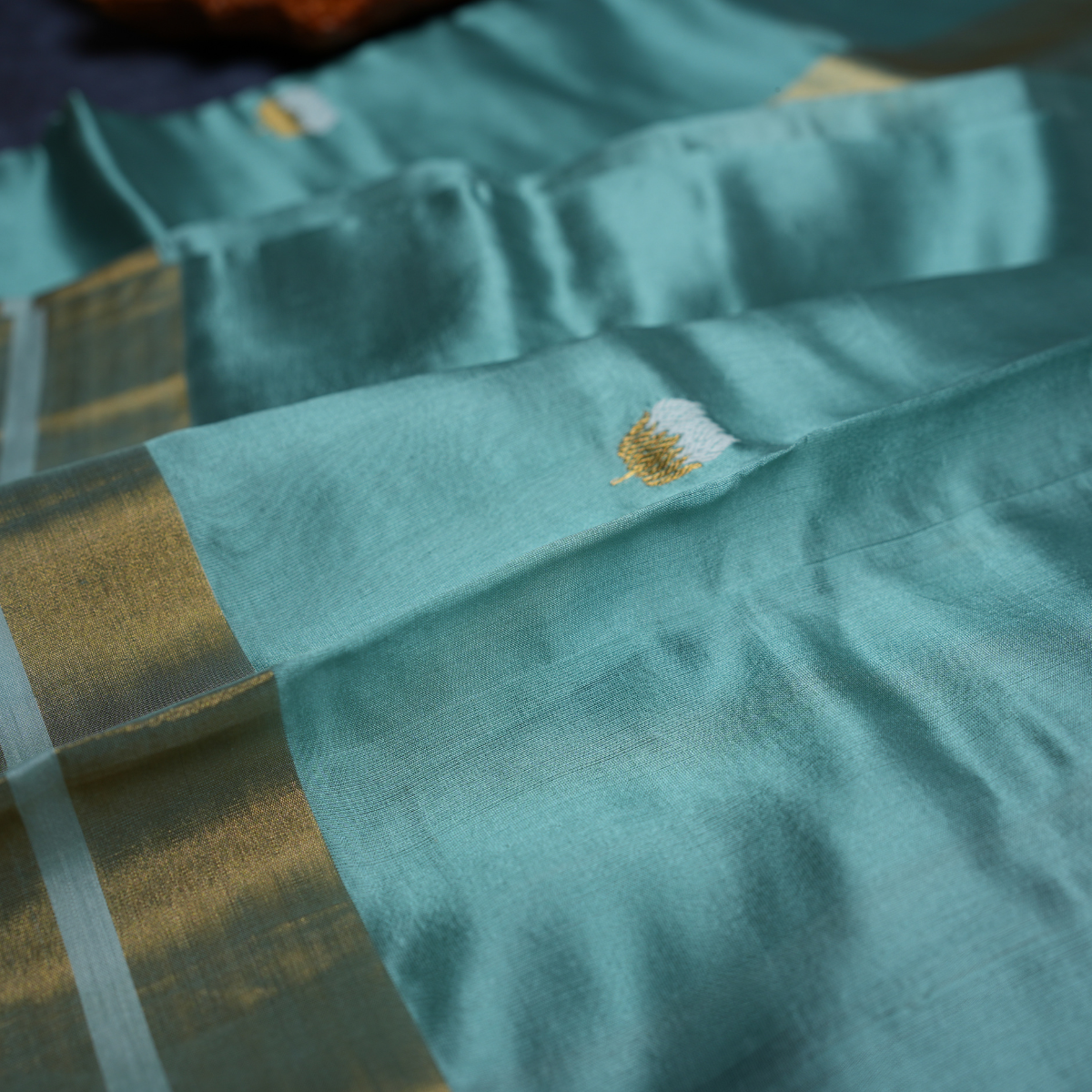 Rajvani Pure Chanderi Handloom Silk Saree with Running Blouse | Aqua Blue | Handwoven Zari Border