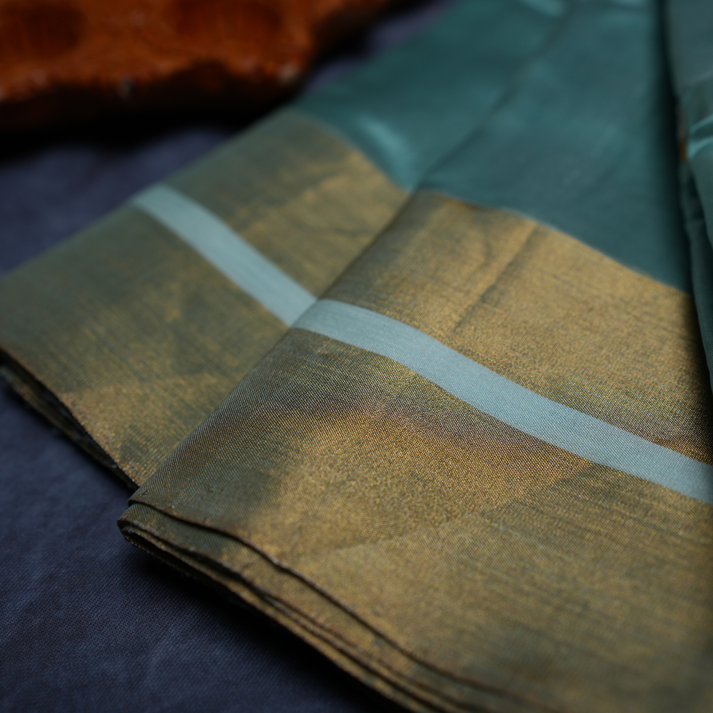 Rajvani Pure Chanderi Handloom Silk Saree with Running Blouse | Aqua Blue | Handwoven Zari Border
